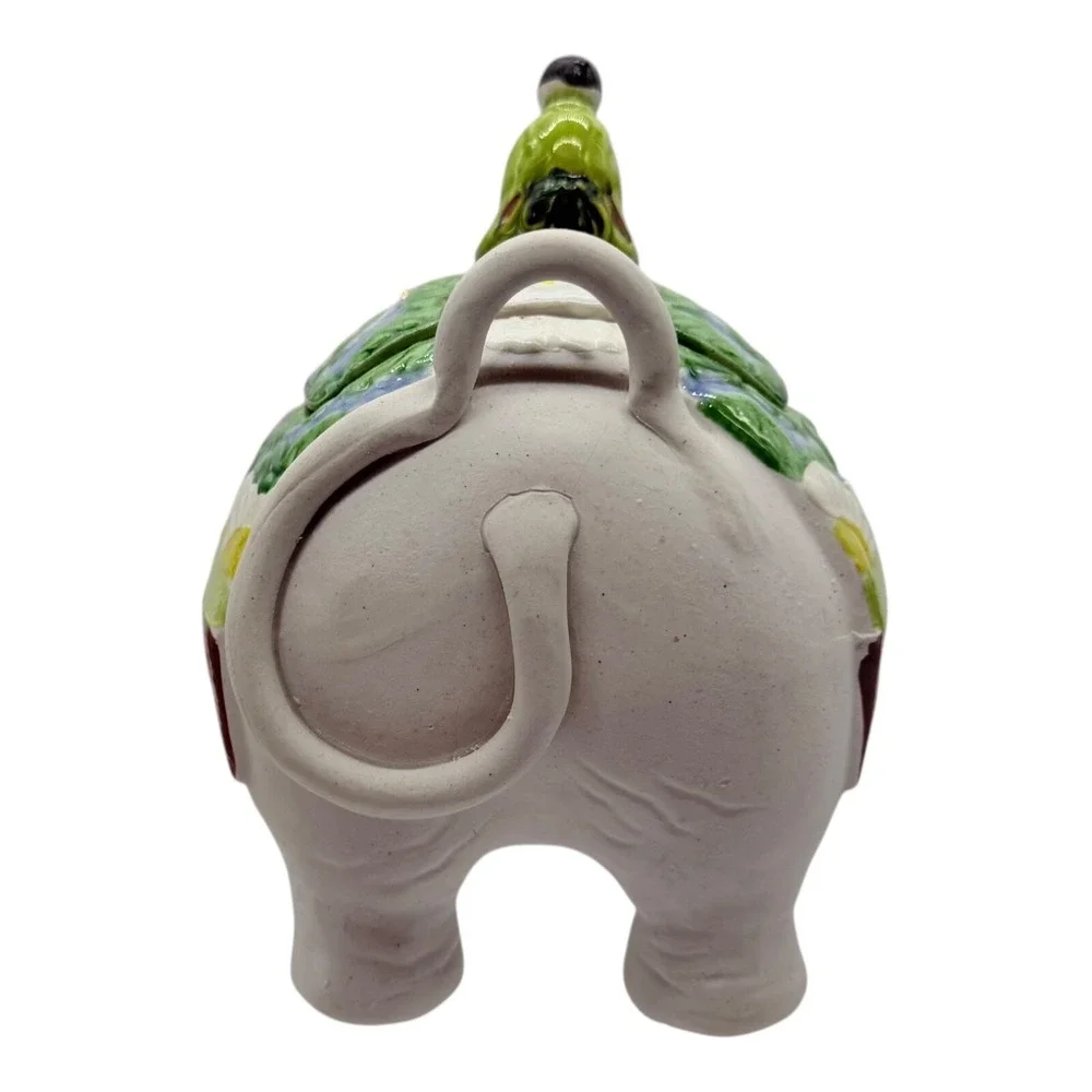 Banko-yaki Japanese Elephant Teapot Figurine Man Riding Elephant Vintage
